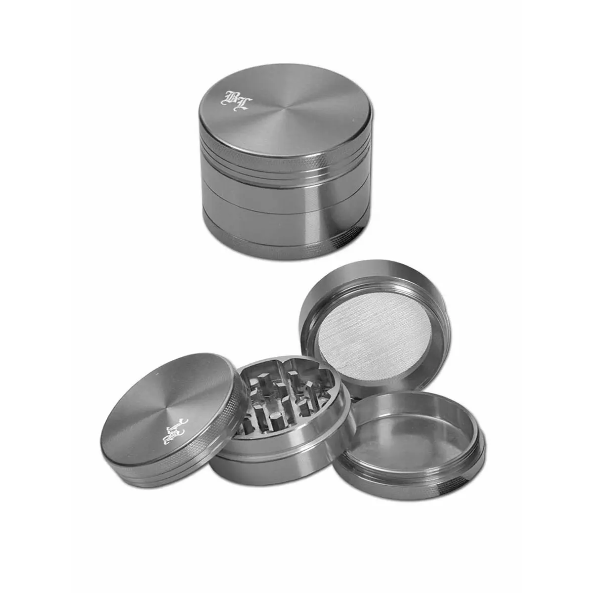 Grinder avec tamis en aluminium Black Leaf BL 4 pièces avec fermeture magnétique