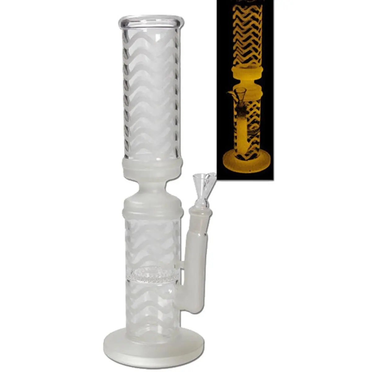 Glow in Dark Bong en verre glace / Honeycomb 14,5 rose