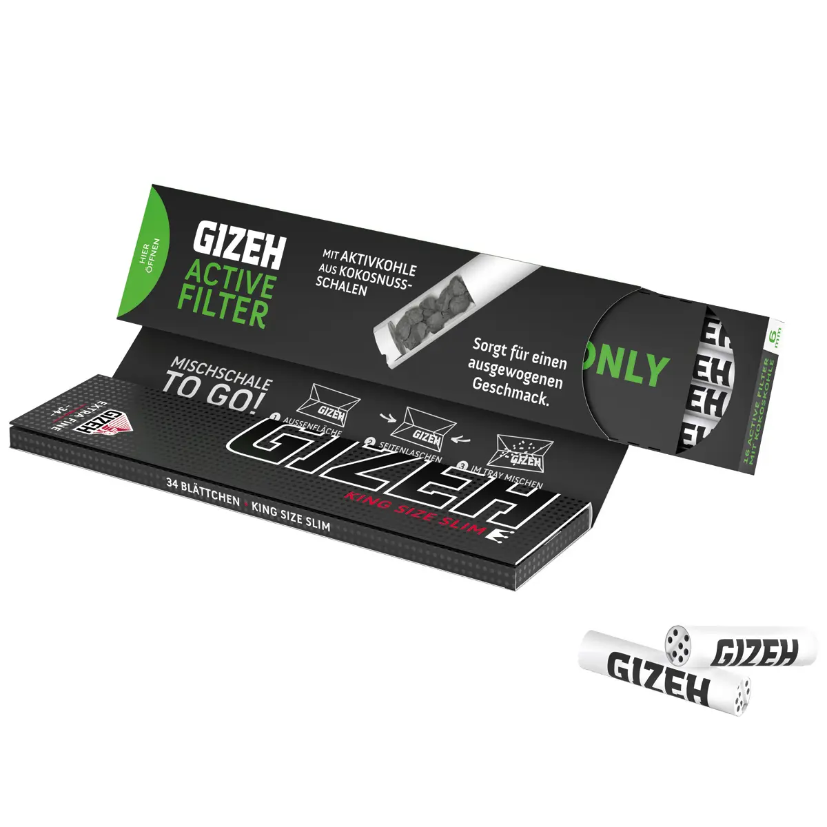 Gizeh Black King Extra Fine Size Silm  + 16 filtres à charbon actif