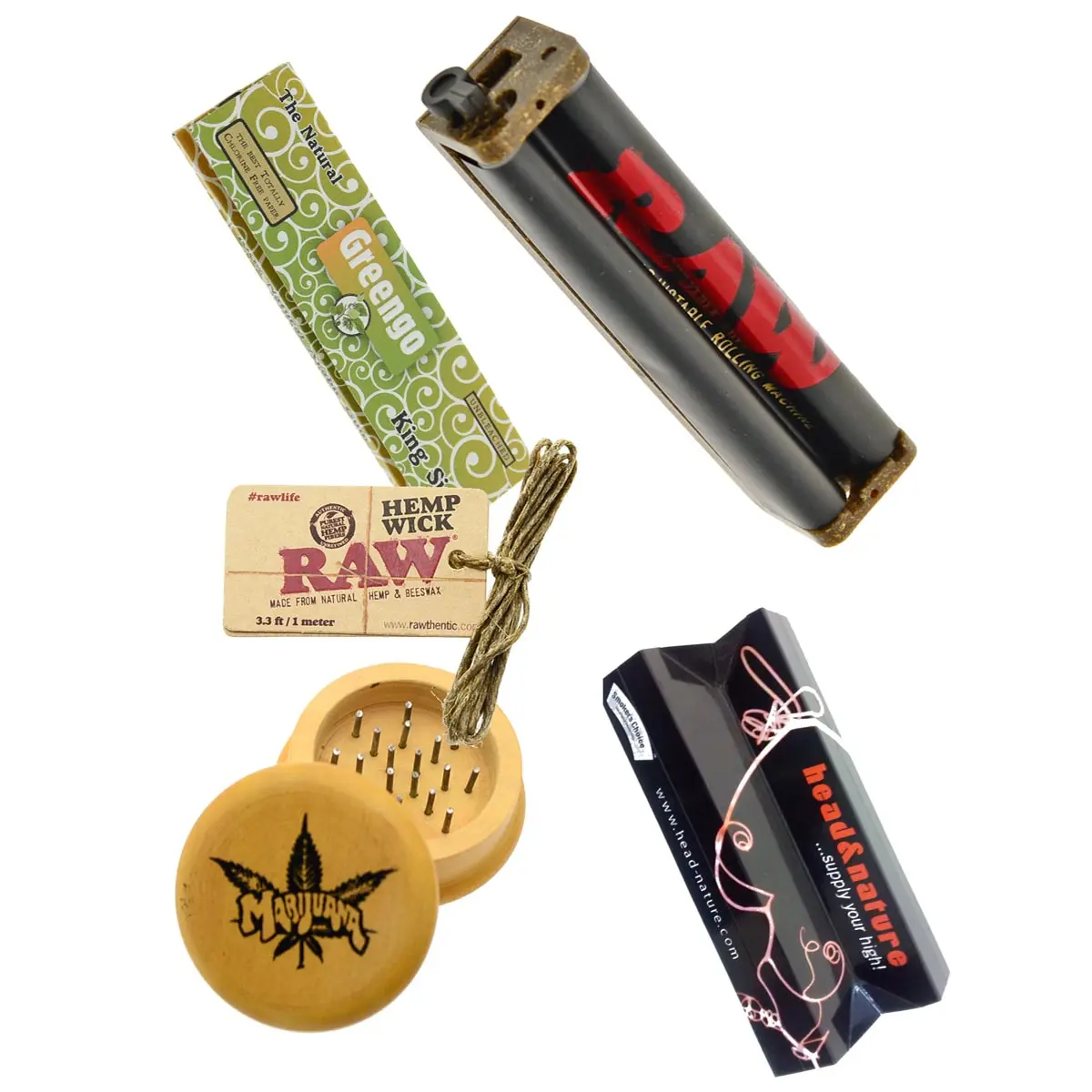 Kit de rouler eco - Rouleuse RAW, grinder, papier Greengo et mèche de chanvre