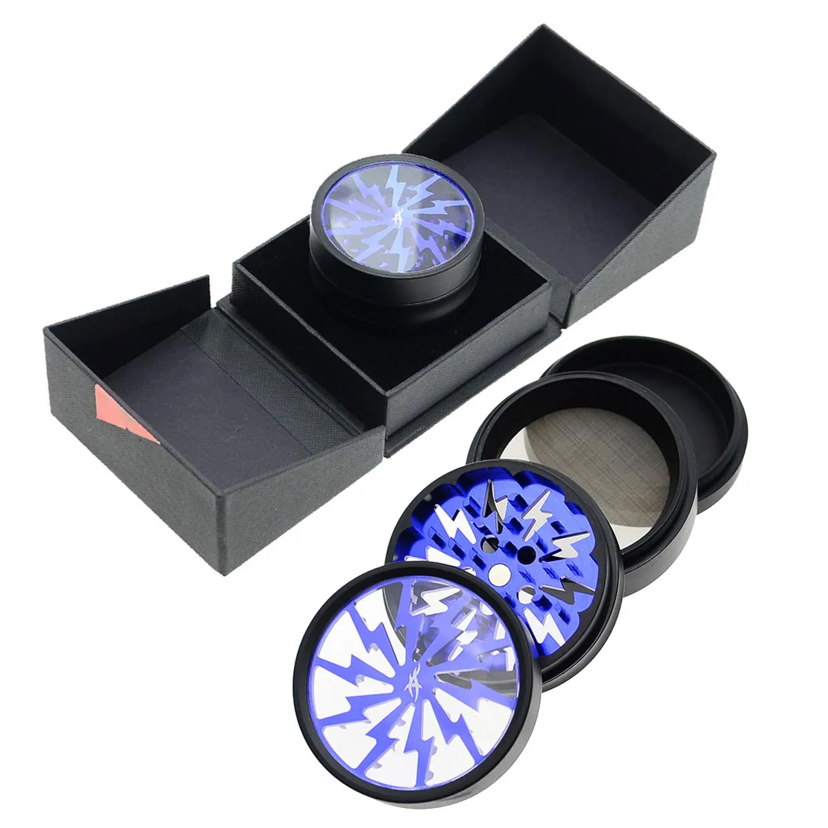 Thorinder grinder con finestra nero / azzurro
