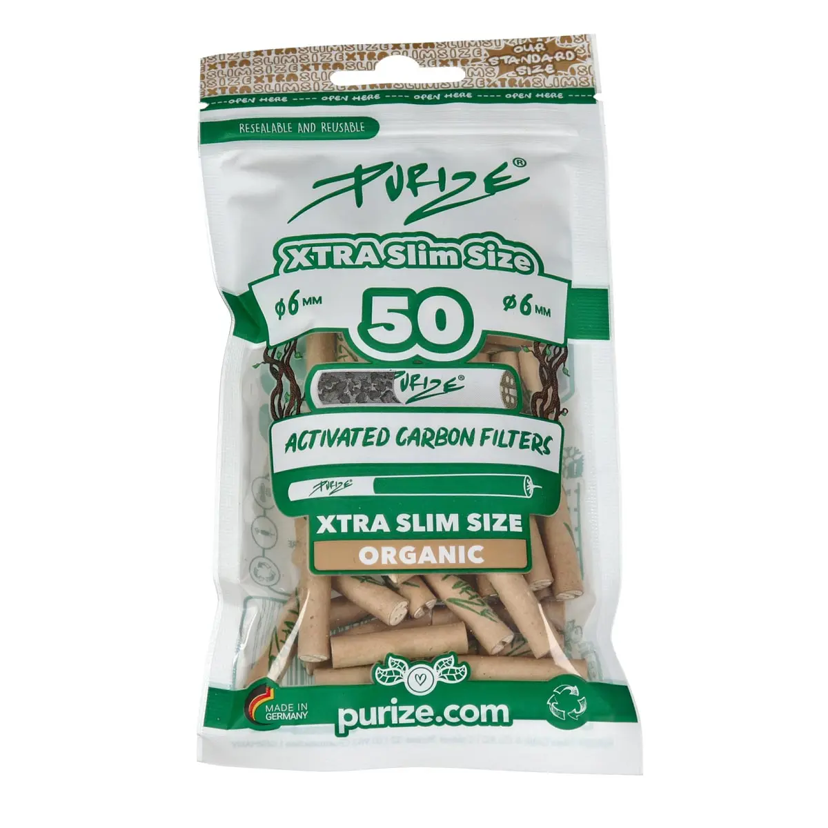 Filtre à charbon actif PURIZE® - XTRA Slim Size Organic 50x