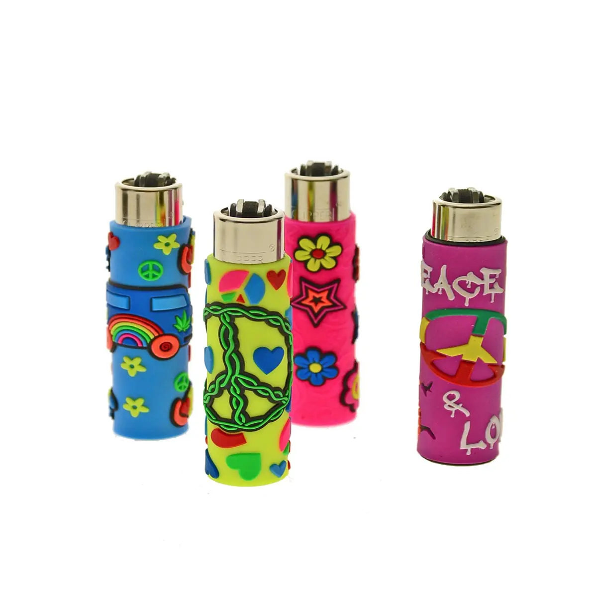 Briquet Clipper avec étui en silicone - Hippie