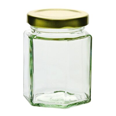 Pot hexagonal, 196 ml avec couvercle à vis dor