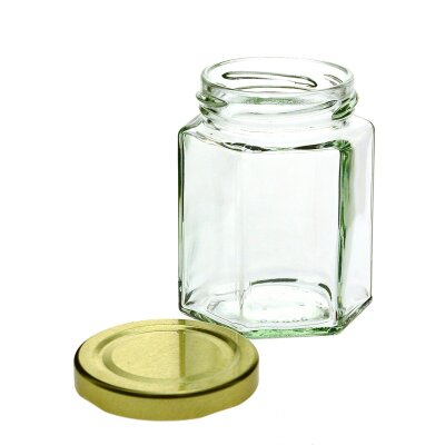 Pot hexagonal, 196 ml avec couvercle à vis dor