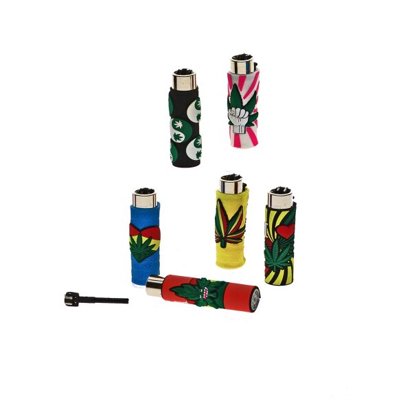 Briquet Clipper avec étui en silicone - Hemp Leaf