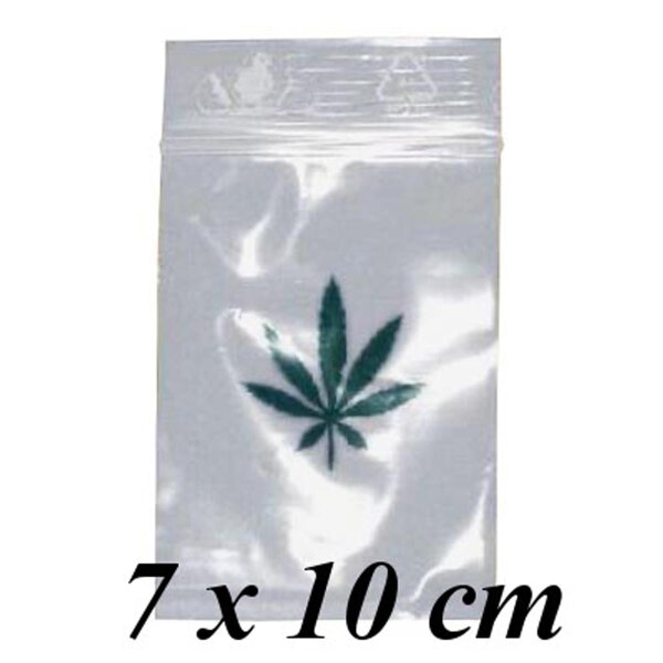 Sachets fermeture zip feuille de chanvre - 7x10cm