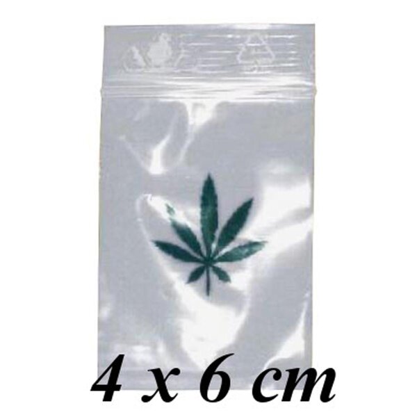 Sachets fermeture zip feuille de chanvre - 4x6cm