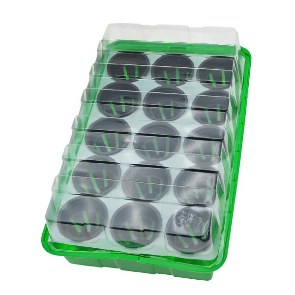 Mini serre "James" (36 x 22 x 13 cm) + plaque de culture + 15 Pots en plastique (6 cm Ø)